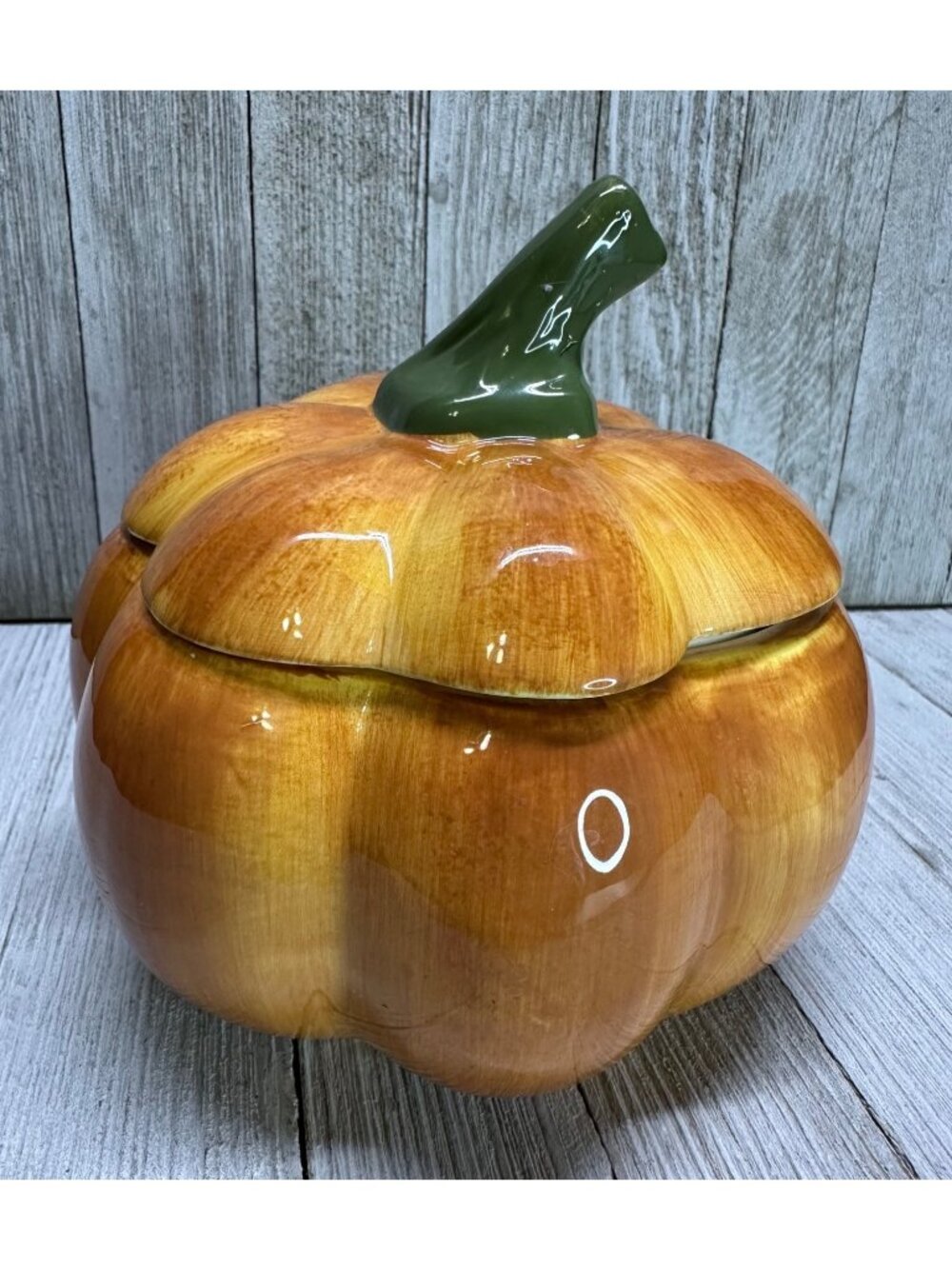 Vtg Ceramic Orange Pumpkin Jar with Lid 5" DIA Tien Hsing Int'l Trading Co.